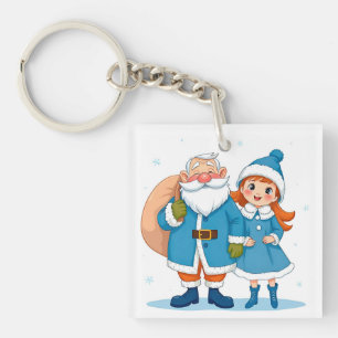 Smiling Santa Claus and snow maiden Keychain