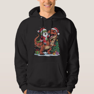 Smiling Santa Lizard Rides Red T-Rex Hoodie
