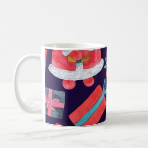 Smiling Santa, Watercolor Christmas Seamless. Coffee Mug
