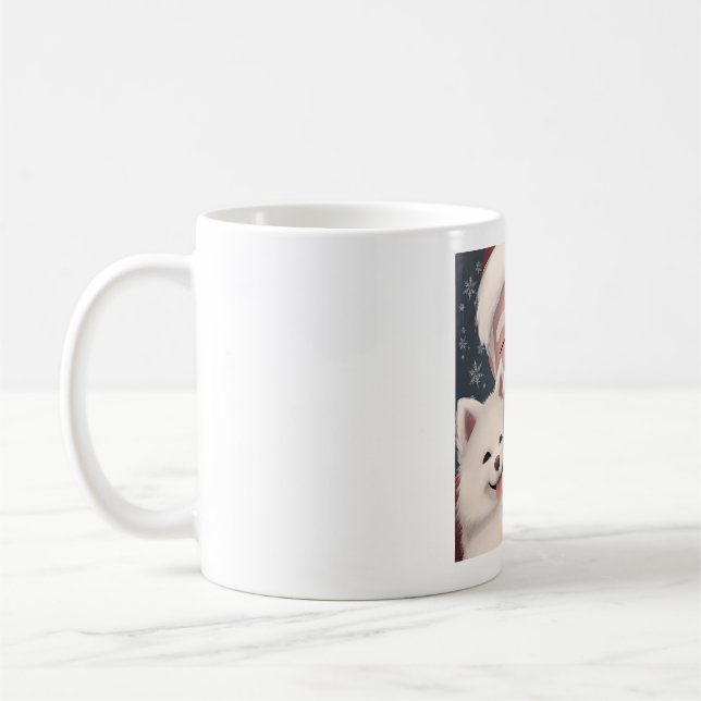 Smiling Santa with American Eskimo Puppy  Coffee Mug (Left)