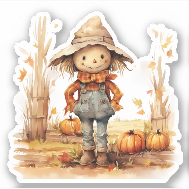 Smiling Scarecrow Pumpkins Fall Sticker (Front)