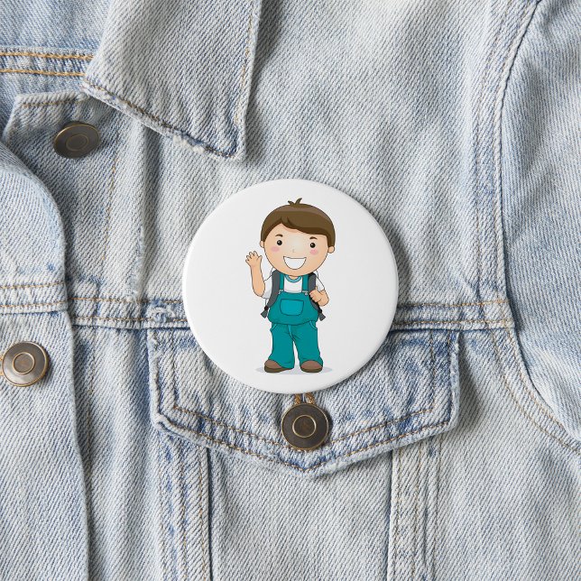 Smiling School Boy with Backpack 3 Inch Round Button (Creator Uploaded)