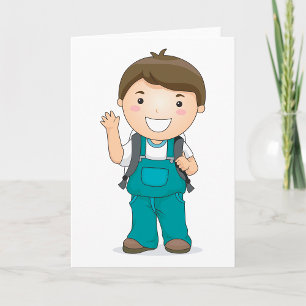 Smiling School Boy with Backpack Card
