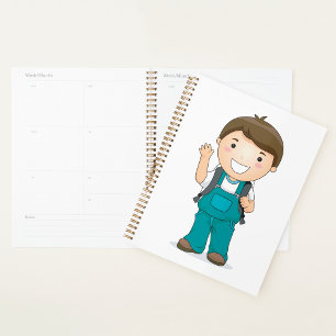 Smiling School Boy with Backpack Planner