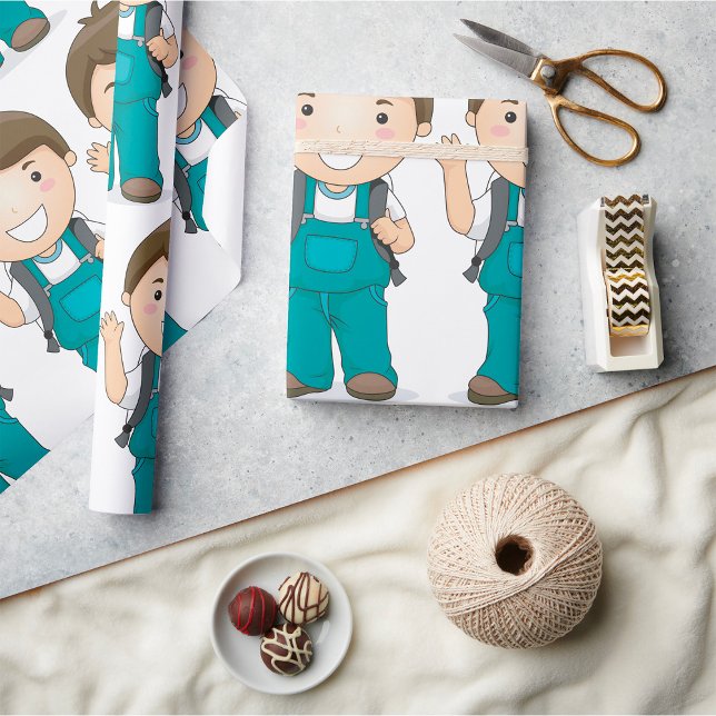 Smiling School Boy with Backpack Wrapping Paper (Creator Uploaded)