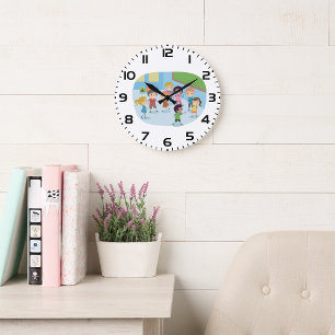 Smiling School Children Playing Together Large Clock