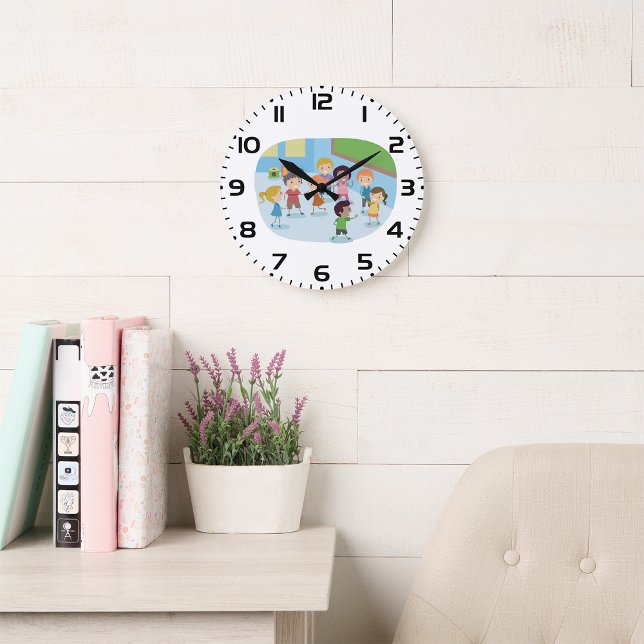 Smiling School Children Playing Together Large Clock (Creator Uploaded)
