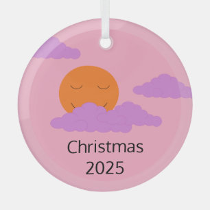 Smiling, Setting Sun with Popcorn Clouds: Lavender Glass Ornament