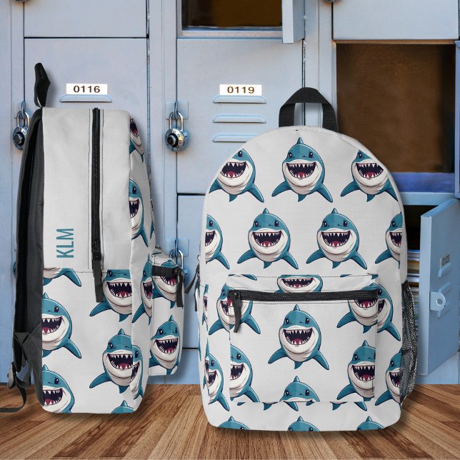 Smiling Shark Monogram  Printed Backpack (Creator Uploaded)