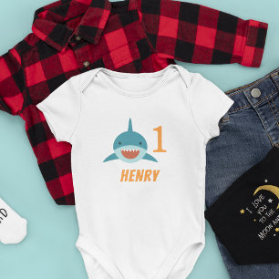 Smiling Shark Personalized First Birthday Baby Bodysuit