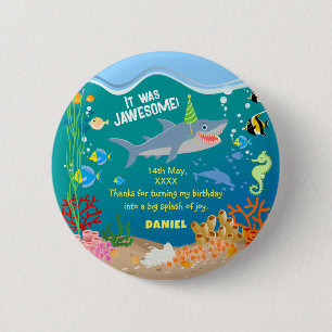Smiling shark under the sea boy Birthday Party 2 Inch Round Button