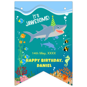 Smiling shark under the sea boy Birthday Party Bunting Flags