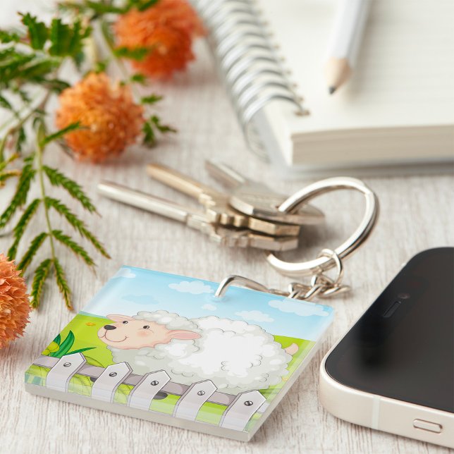 Smiling Sheep in Sunny Countryside Keychain (Creator Uploaded)