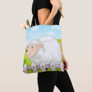Smiling Sheep in Sunny Countryside Tote Bag