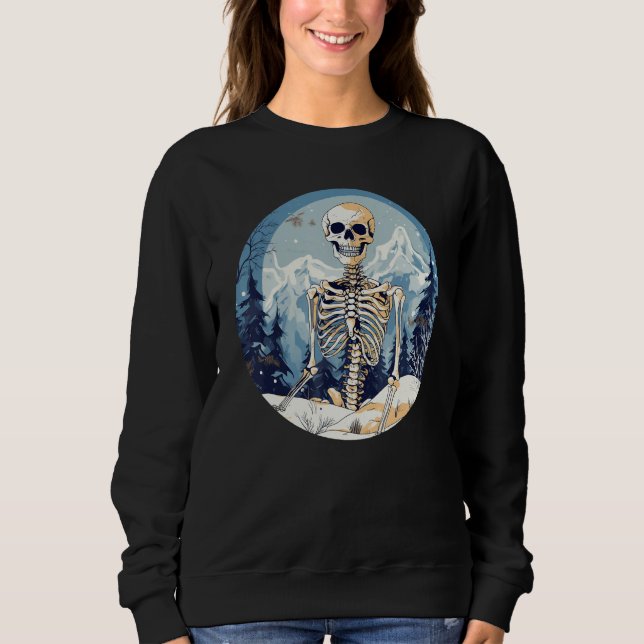 Smiling Skeleton Face with Mountains in Winter Sno Sweatshirt (Front)