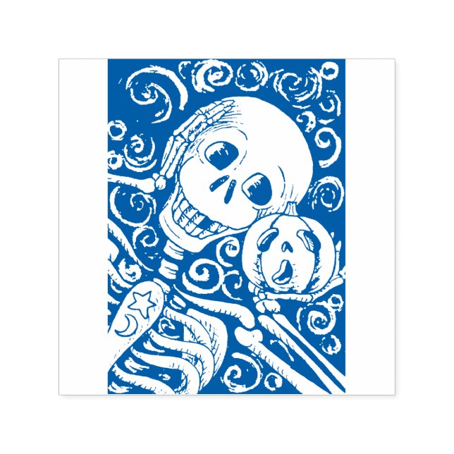 SMILING SKELETON & HIS JACK O LANTERN, HALLOWEEN SELF-INKING STAMP (Design)