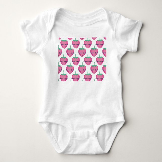 Smiling sleeping strawberries, cute pattern. baby bodysuit (Front)