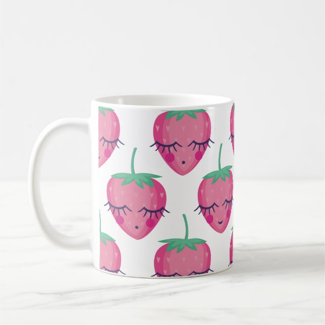 Smiling sleeping strawberries, cute pattern. coffee mug (Left)