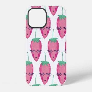 Smiling sleeping strawberries, cute pattern. iPhone 12 case