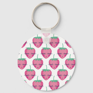 Smiling sleeping strawberries, cute pattern. keychain