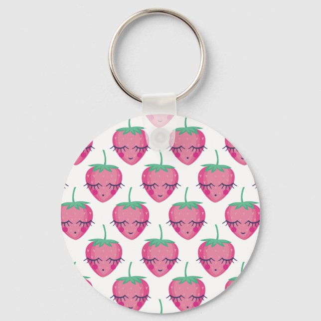 Smiling sleeping strawberries, cute pattern. keychain (Front)