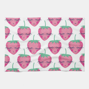 Smiling sleeping strawberries, cute pattern. kitchen towel