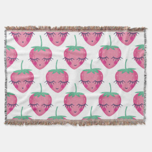 Smiling sleeping strawberries, cute pattern. throw blanket