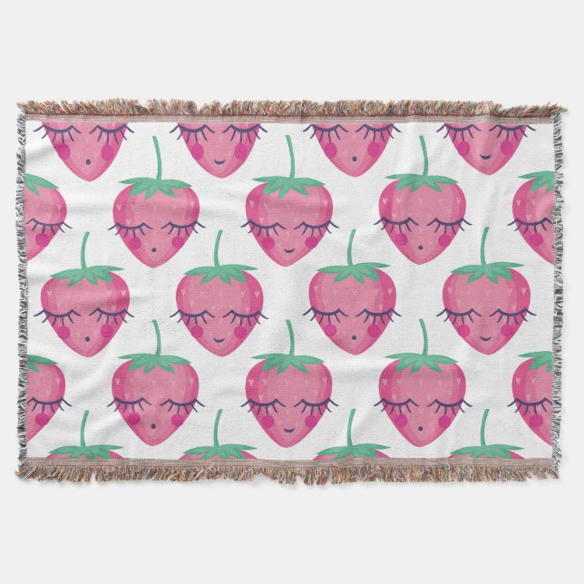 Smiling sleeping strawberries, cute pattern. throw blanket (Front)