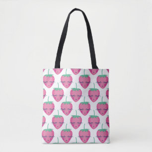 Smiling sleeping strawberries, cute pattern. tote bag