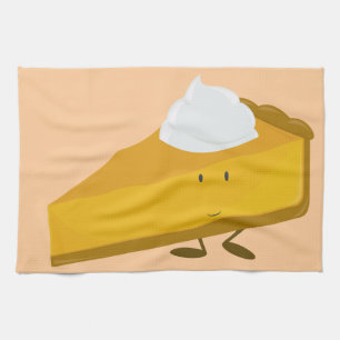 Smiling slice of pumpkin pie kitchen towel