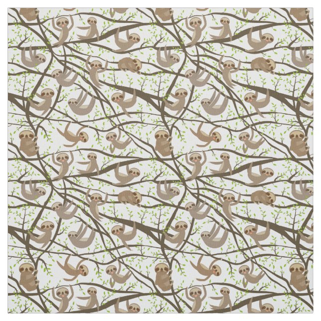Smiling Sloth Pattern Fabric (Swatch)