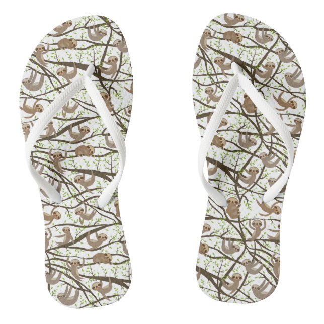 Smiling Sloth Pattern Flip Flops (Footbed)