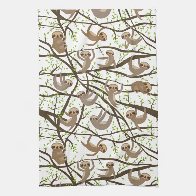 Smiling Sloth Pattern Kitchen Towel (Vertical)