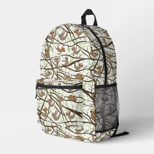 Smiling Sloth Pattern Printed Backpack (Back Corner Right)