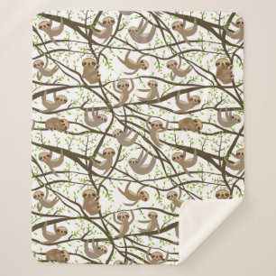 Smiling Sloth Pattern Sherpa Blanket