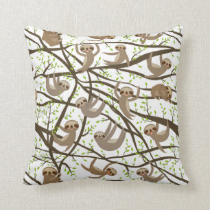 Smiling Sloth Pattern Throw Pillow