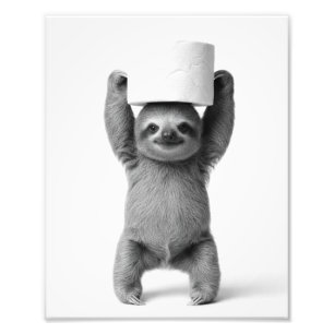 Smiling Sloth Triumphantly Lifts Toilet Paper Roll Photo Print