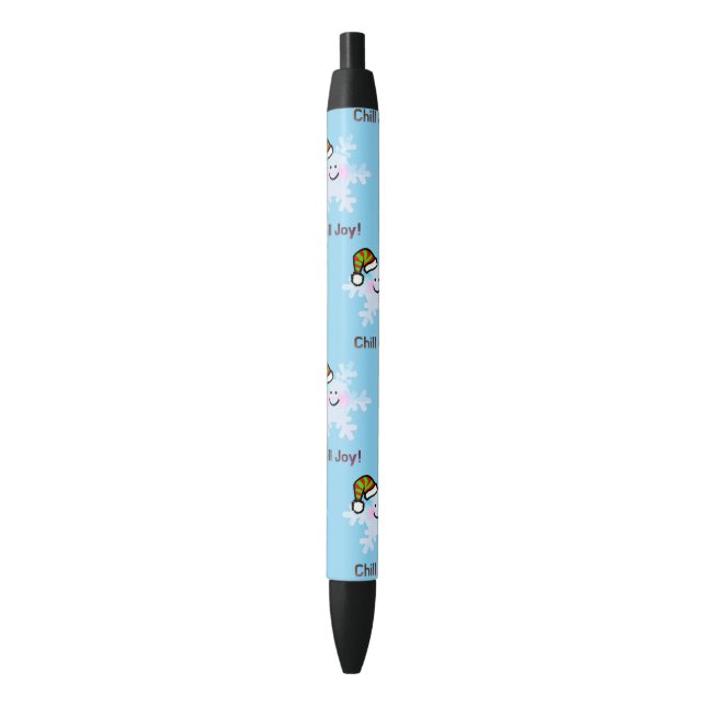 Smiling Snowflake Holiday Cheer Black Ink Pen (Front Vertical)