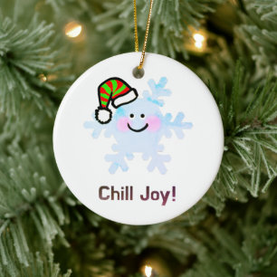 Smiling Snowflake Holiday Cheer Ceramic Ornament