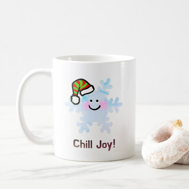 Smiling Snowflake Holiday Cheer Coffee Mug (With Donut)