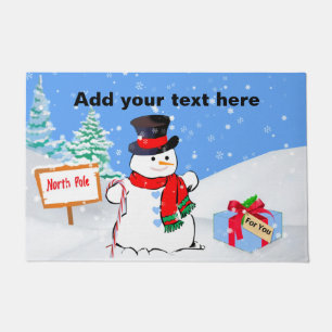 Smiling Snowman and Christmas Present Doormat
