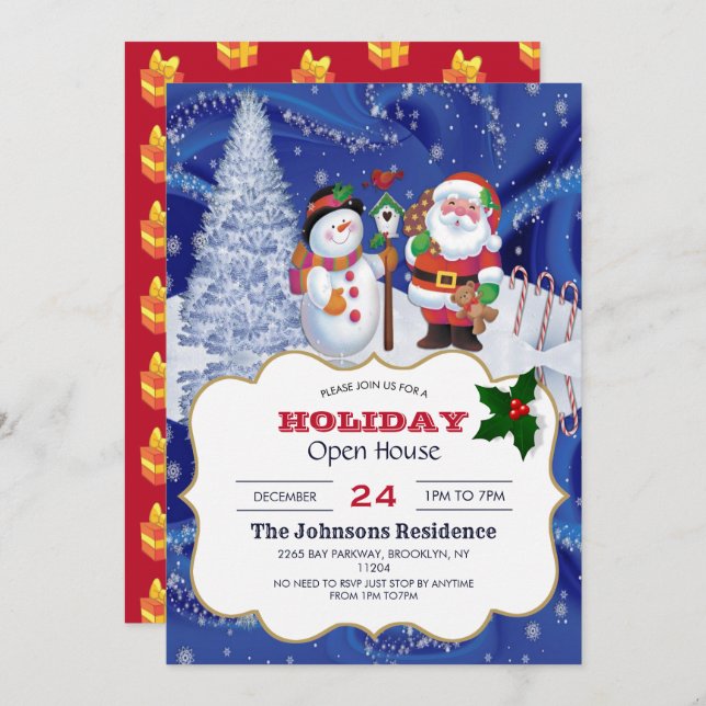 Smiling snowman and Santa Claus            Invitation (Front/Back)