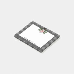 Smiling Snowman Buffalo Plaid Personalized Post-it Notes