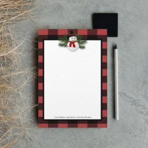 Smiling Snowman Buffalo Plaid Personalized Stationery