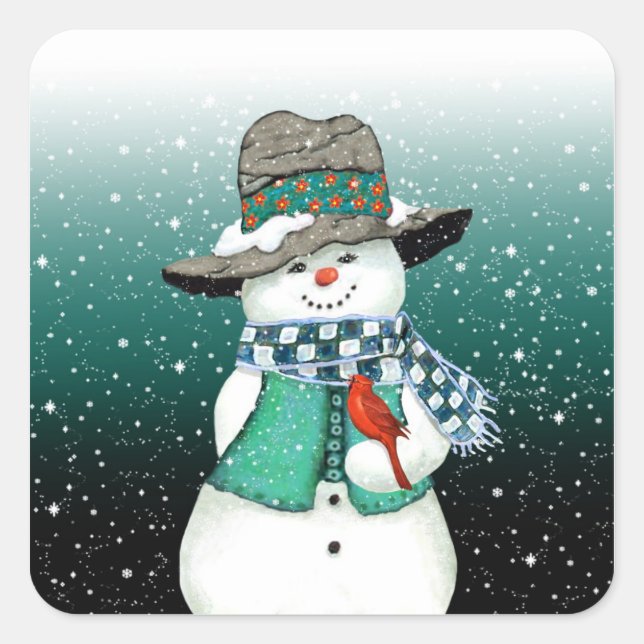 Smiling Snowman, Cardinal in a Snowstorm Stickers (Front)