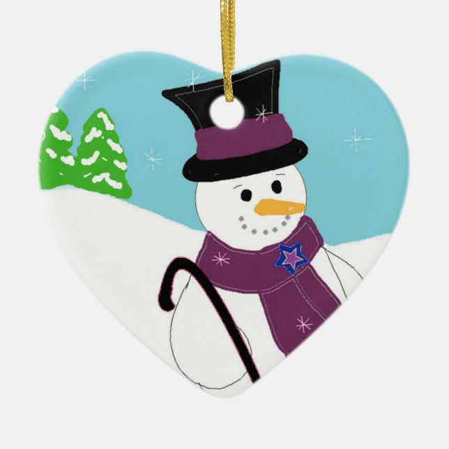 Smiling Snowman Ceramic Ornament (Front)