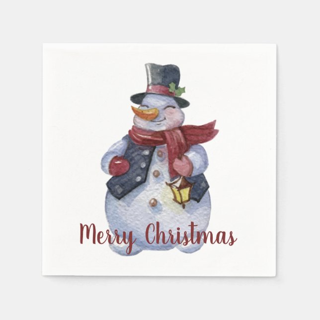 Smiling Snowman Customizable Napkin (Front)