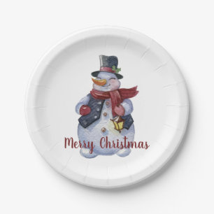 Smiling Snowman Customizable Paper Plate