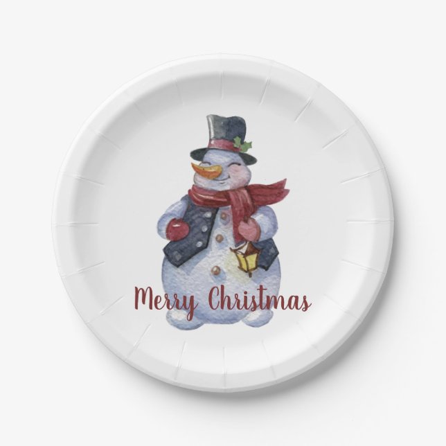 Smiling Snowman Customizable Paper Plate (Front)