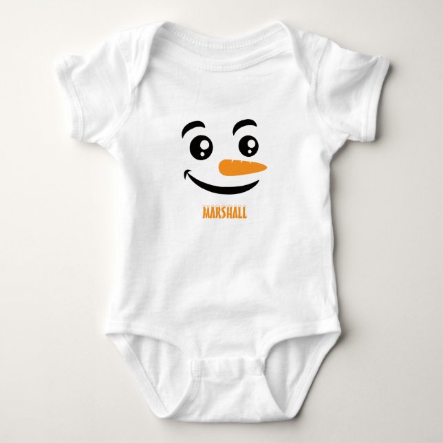 Smiling Snowman Face Baby Bodysuit (Front)